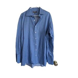 Santorelli Blue Striped Dress Shirt Men's 16.5 R Italian Long Sleeve Business